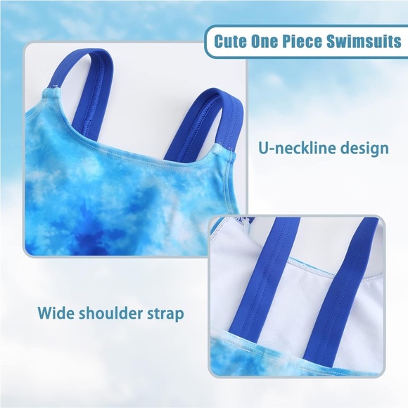 Girls One Piece Swimsuits Blue Tie Dye Sport Halter Swimwear Bathing Suit 9-10y - Picture 4 of 5
